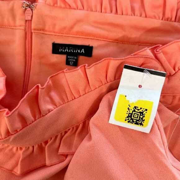 Marina Coral Peach Off Shoulder Ruffled Neckline Cocktail Party Dress NWT NEW 12 - Picture 5 of 5